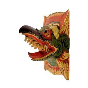 Mask Bali Wooden Hand Carved Painted Gagruda Vintage Indonesian Folk Art Decor